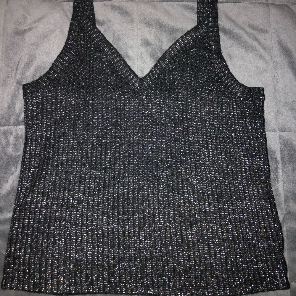 American Eagle black sparkle knit crop tank